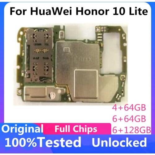 Original For HuaWei Honor 10 Lite Unlocked Motherboard 64GB 128GB Main Logic Board Full Chips With Android System Full Tested