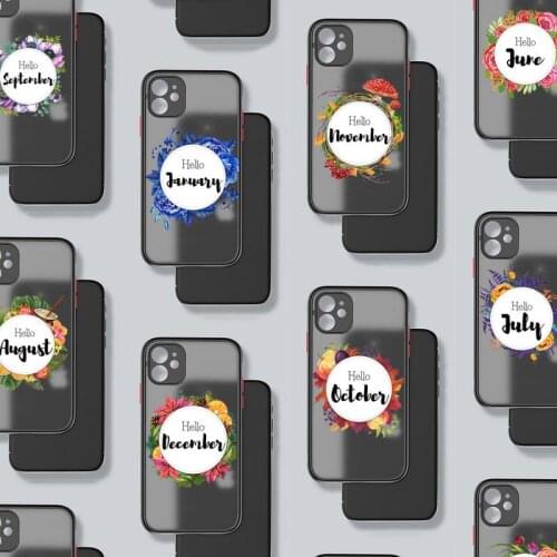 Flowers leaves month text art Phone Case Matte Transparent for iPhone 7 8 11 12 s mini pro X XS XR MAX Plus mobile bags shell