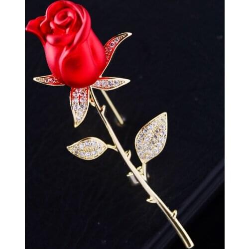 OKILY NEW Rose Brooch Elegant Temperament Pin Valentines Day Mothers Day Gift Floral Flower Dress Cheongsam Accessories