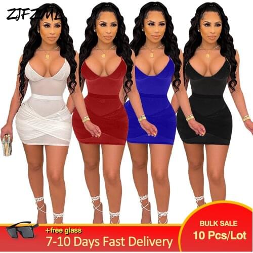 Bulk Items Wholesale Lots Sexy Wrap Women Fall Mesh Sheer Short Dress Night Club Birthday Vacation Lady Clothes Party Dresses