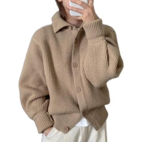 2021 Autumn Korean Fashion Sweater Turn-Down Collar Knitted Long-Sleeved Cardigant Coat For Women Outerwear Loose Jacket Top
