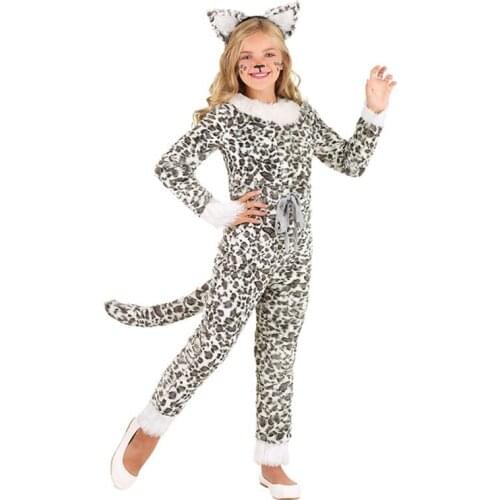 Cute Cartoon Animal Cosplay Girls Leopard Dress Onesie Halloween Costume for Kids Christmas Carnival Outfit Headband