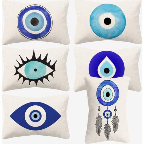 Tribal Hamsa Hand Evil Eye Cushion Covers Hand Painting Middle East Culture Art Good Luck Lumbar Linen Pillow Case