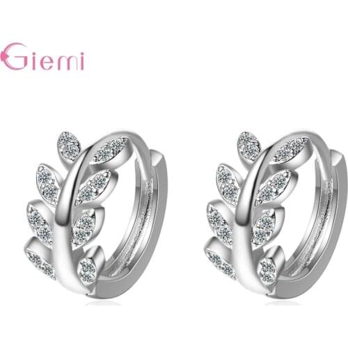 Simple Fashion Leaf Small Hoop Earrings Genuine 925 Sterling Silver Olive Leaves Huggie Hoop Earrings For Women Girls