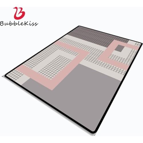 Bubble Kiss Modern Home Carpet for Living Room Dark Pink Gray Geometric Lattice Pattern Carpet Light Luxury Non-slip Bedside Rug