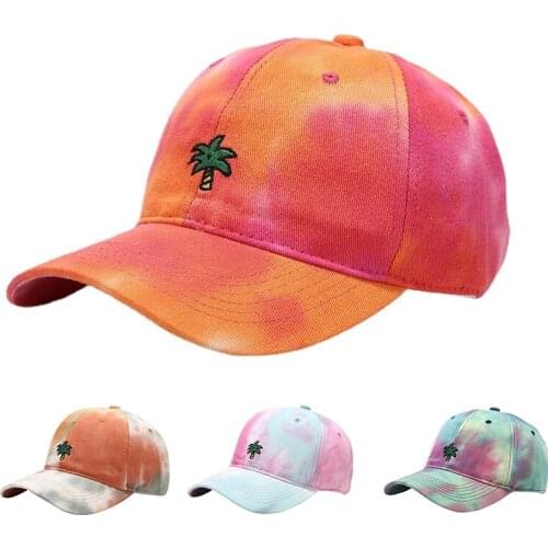 Adjustable Baseball Cap Tie Dye Print Hat Coconut Palm Tree Embroidered Anti-sun Harajuku Gradient Visor Snapback Caps Hat