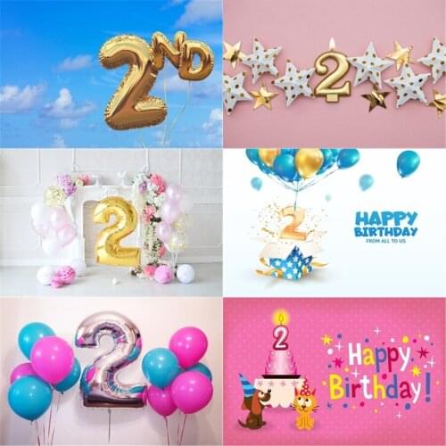 Photo Studio Props Vinyl Photography Backdrop Second Birthday Balloon Decor Baby Two Year Old 2St Birthday Party