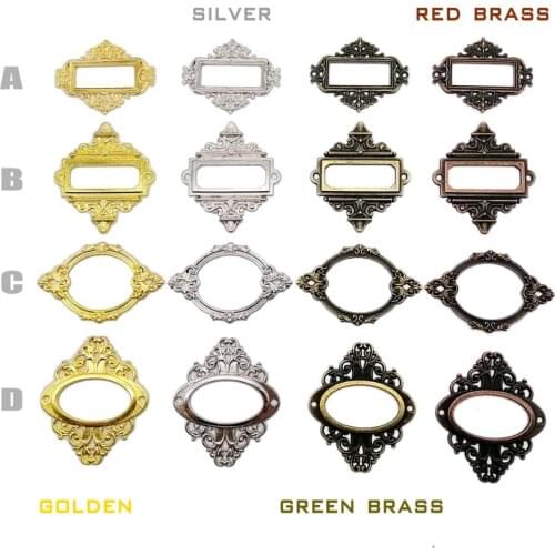 Retro Antique Carved Vintage Decorative Label Pull Frame Handle File Name Card Holder For Furniture Cabinet Drawer Box Case