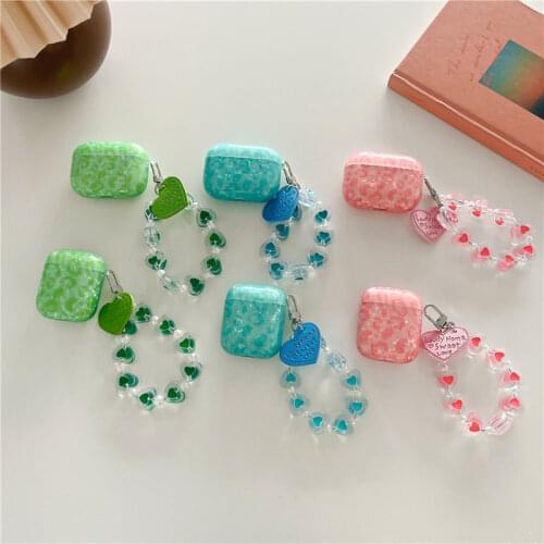 Luxury Dreamy Glossy Shell for Apple AirPods Pro 3 Earphone Case Cover for airpods 1 2 Headset Box Pearl Heart Crystal Bracelet