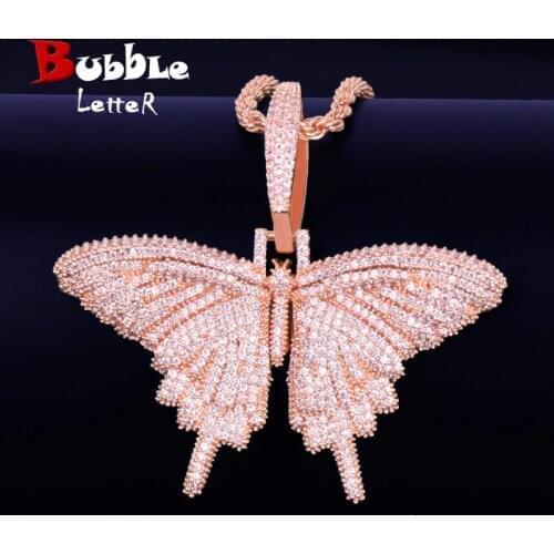 Pink Color Animal Butterfly Pendant Necklace Cubic Zircon Womens Hip Hop Rock Jewelry