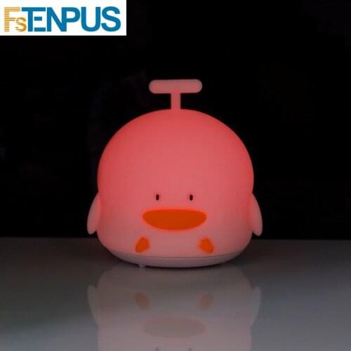 Touch Night Light Duck Shape Cartoon USB Charging Lights Dimming Bed Head Feeding LED Gift Yellow Pink Lamp