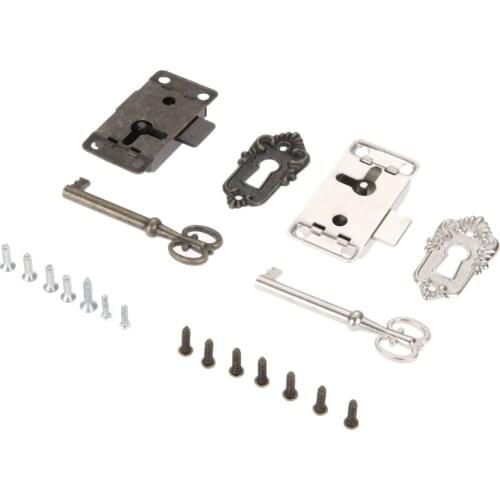 Silver/Black Jewelry Wood Box Cabinet Wardrobe Cupboard Door Lock Antique Iron Door Lock Drawer+ Key Screws Furniture Hardware