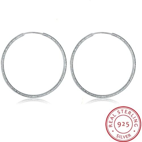 100% Sterling Silver 925 Earrings Popular Fine Jewelry Single Circle Frosted Hoop Earring Lady Top Temperament Gift