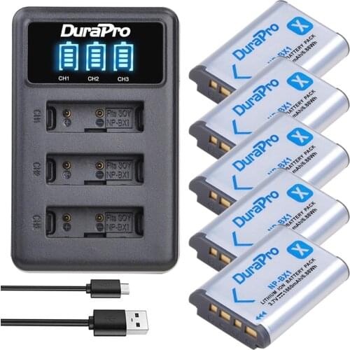 5x 1860mAH NP-BX1 Replacement Battery +LED 3 Port USB Charger For SONY DSC RX1 RX100 RX100iii M3 M2 WX300 HX300 HX400 HX50 HX60