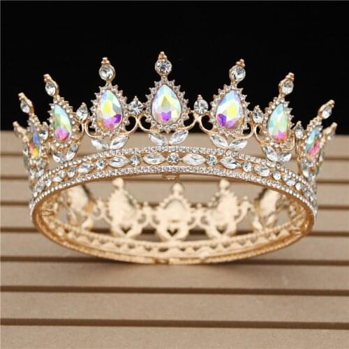 Baroque Round AB Crystal Tiaras Wedding Crown Bride Diadem Pageant Tiara Queen Crown Headbands Hair Jewelry Accessories