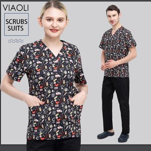 Beauty Salon Scrub Uniforms Scrubs Short Sleeve V-neck Uniform Medical Coat Workwear Clothes Health Workers Frosted Doctor Tops