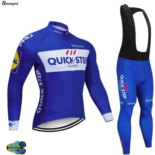 Bike Sportswear Set Pro Team QUICK STEP Cycling Jersey Set Blue 12D Gel Bib Pants Long Sleeve Cycling Jacket Bicycle Clothes