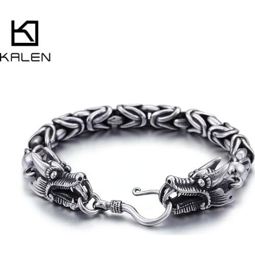 Kalen 9mm Vintage Animal Bracelets Dragon Bracelet Simple Hook Stainless Steel Mens Jewelry