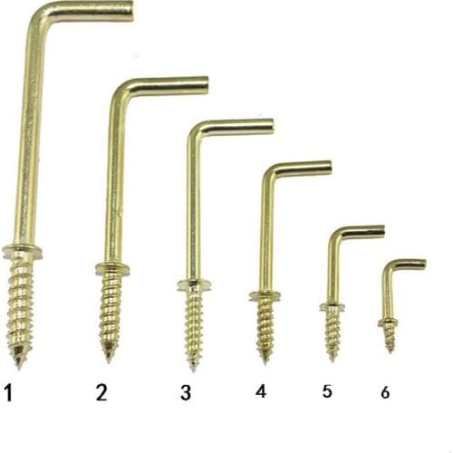 Iron Right Angle Wood Screw Hook,Light Hook,7 Style Hook, L Style,Sheep Eye Hook,Frame Accessories Screws,Yellow Color,100Pcs