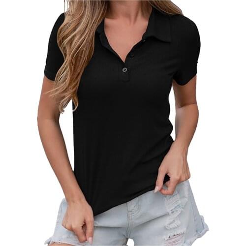 Womens Solid Color Button Shirt Collar Short-sleeved Stitching T-shirt Women Funny Tshirt camisetas de mujer Blusa Feminina