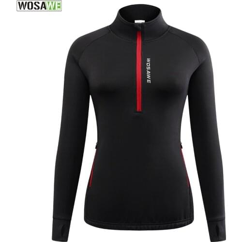 WOSAWE Women Cycling Jacket Warmed Up Ladies Riding Outdoor Sports Fleece Warm Half Zip Windproof Top Bicycle Biker Long Jersey