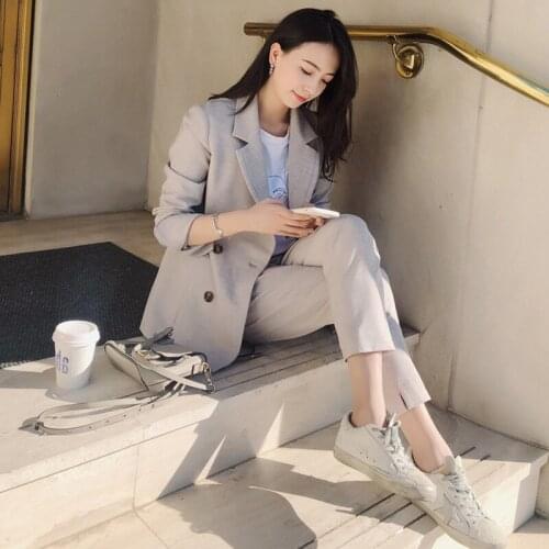 Ladies suits autumn and winter new temperament Slim professional wear elastic waist trousers wild womens two-piece suit