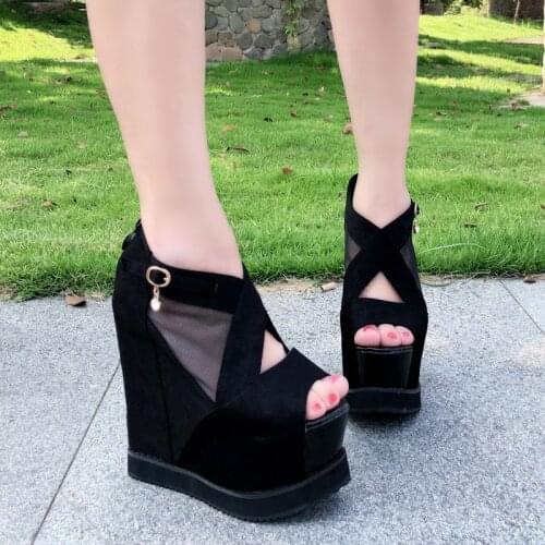15cm thick bottom wedge with womens sandals 2019 new summer high with Rome increased fish mouth sandals