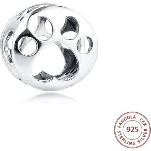 Fits Pandora Charm Bracelet 925 Sterling Silver Openwork Paw Print Charms Beads for Jewelry Making kralen