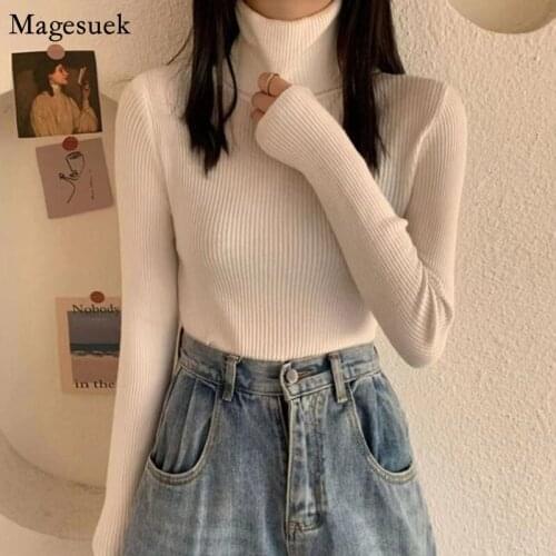 Long Sleeve Knitted Turtleneck Women Sweater Autumn And Winter Slim Pullover Sweater Casual Solid Jumper Sweaters Clothing 16426