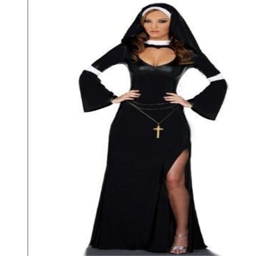Halloween Sexy Nun Costume Church Women Missionary Hen Party Sex Black Lingerie Fancy Dress