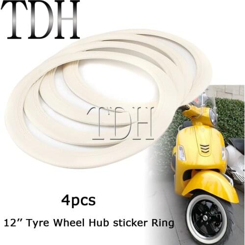 For Vespa GTS 250 300 Sprint Primavera 150 LX150 S150 White 12'' Rubber Tyre Wheel Hub Protection Sticker Decorative Rings 1 Set