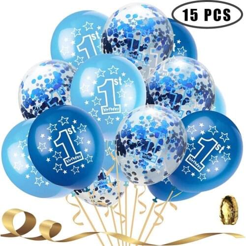 15pcs 12 Inch Confetti Balloons Latex Pink Blue Birthday Balloons 1 Years Old Anniversary Wedding Baby shower Party Decoration