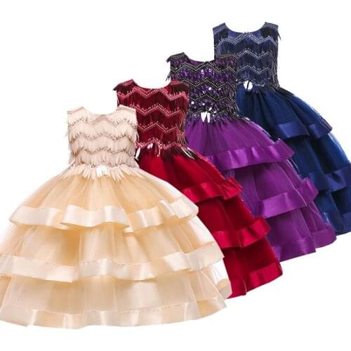 2019 High Quality Sequins Party Baby Girl Princess Dress 2 4 6 8 10 Yrs Girl Wedding Christmas Dresses Latered Dress Kids Dress