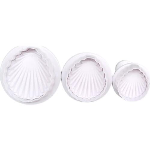 3PCS/ set Shell Shape Spring Cookie Tools Plastic Plunger Cutters Biscuit Paste Sugar Press Molds Cake Decorating Tool