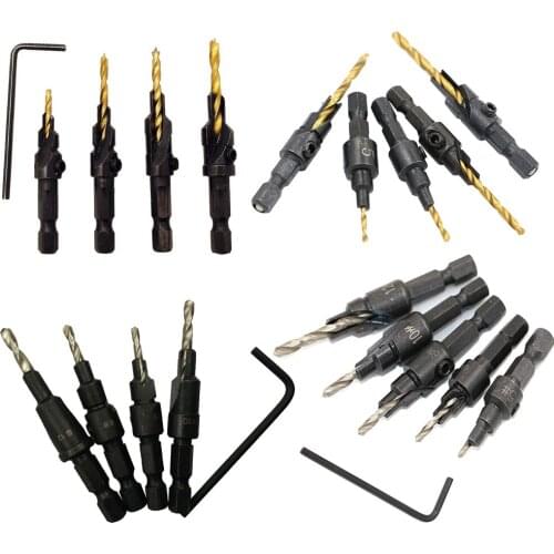 4Pcs/5Pcs Woodworking Tool Countersink Drill Bit Set Quick Change Hex Shank Screw Counterbore Drill Bit Chamfer Tool Gold/Silver