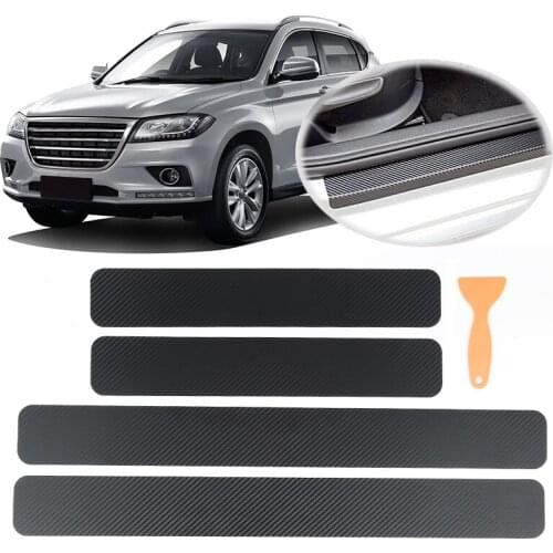 4pcs Car Door Plate Stickers Carbon Fiber Look Car Sticker Sill Scuff Cover Anti Scratch Decal Universal Car-styling