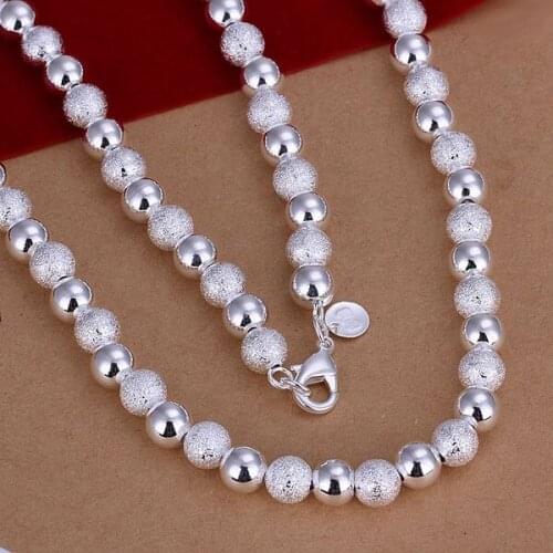 Free Shipping!!Wholesale silver plated Necklaces & Pendants,925 jewelry silver,8mm Sand and Smooth Bead Necklace SMTN086