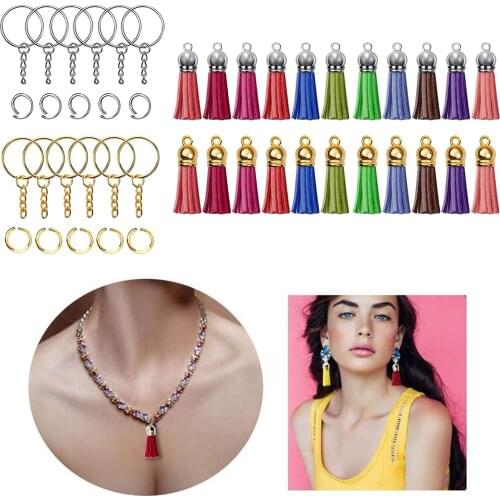 150Pcs Key Chain Ring with Chain and Tassel Pendants Bulk for Keychain Crafts Jewelry Making