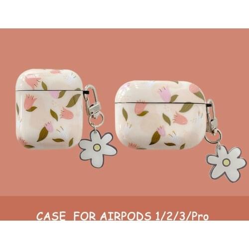 Fundas for AirPods Pro Case Korean Flower Cute Flower Pendant Keyring Headphone Case for Air Pods 3 Pro Soft Earphone Cover