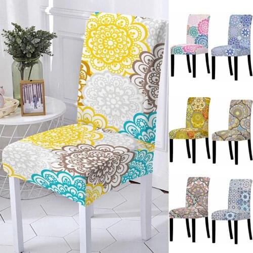 Elastic Spandex Mandala Flower Chair Cover High Back Chair Protector Case for Resterant Wedding Party Dining Room Decoration