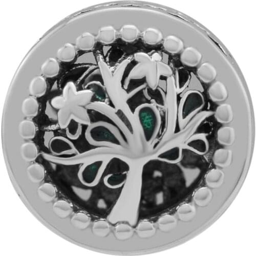 Fandola CKK 925 Sterling Silver Tree Bloosm Charms Bead Fit Pandora Bracelet Openwork Heart pulsera Jewelry Making,Gree Enamel