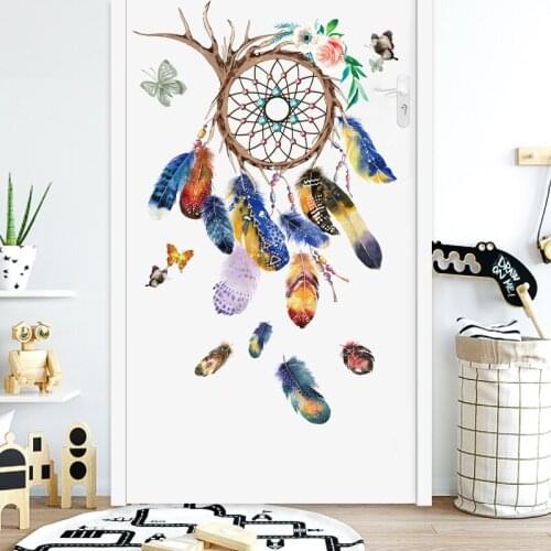 Creative Colorful Dream Catcher Wall Stickers Living Room Decoration Decals Door Furniture Self-adhesive Feathers Posters