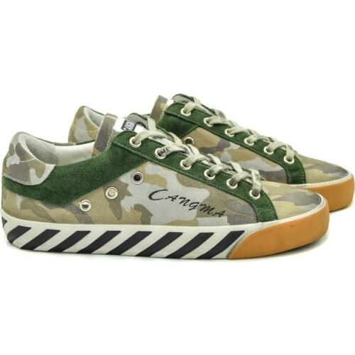 CANGMA Luxury Brand Original Designer Sneakers Vintage Camouflage Man Shoes Cow Suede Green Vintage Shoes