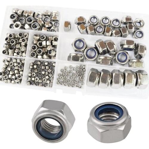 M2-M12 Nylon Lock Nut Hex Metric Locknut Threaded Insert Hexagon Self-locking Nuts Hardware 304 Stainless Steel Assortment Kit