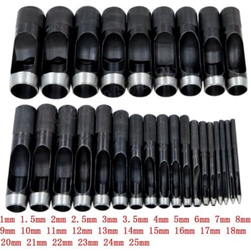25 Size Black 1.0mm-25mm Leather Tools Leather Punch Leathercraft Hole Craft Set Hollow Puncher Belt Punch for Clothing Canvas