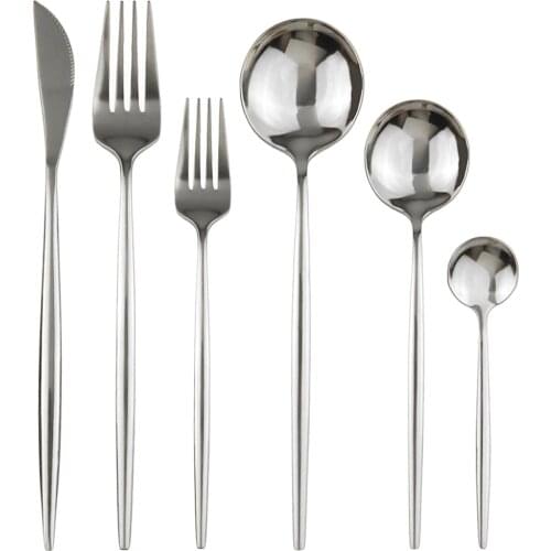 24Pcs Gold Silver Cutlery Set Knife Fork Spoon Flatware Set Stainless Steel Dinnerware Mirror Tableware Set Silverware