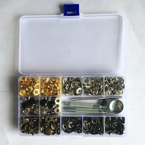 120set Leather Snap Fasteners Kit,10mm 12mm 15mm Metal Button Snaps Press Studs,4 Installation Tools, Leather Snaps for Clothes