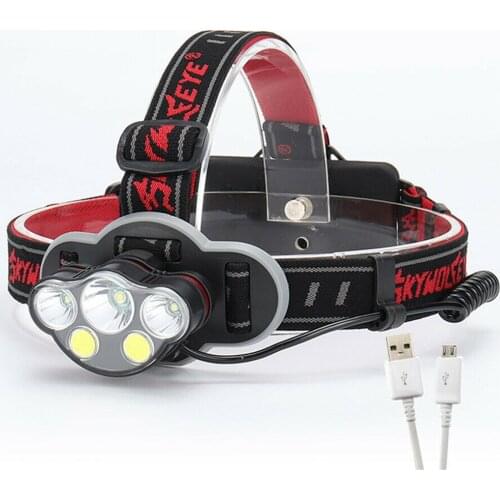 Headlamp Flashlight Rechargeable T6 LED Hard Hat Headlight Car Wall Charger for Camping Fishing Lighting