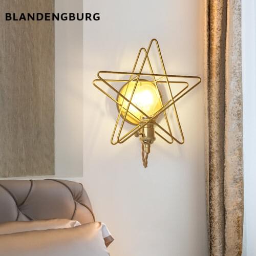 Nordic Five-pointed Star Wall Lamp Aisle Staircase Corridor Bedroom Bedside Balcony Star Golden Wall Lamp