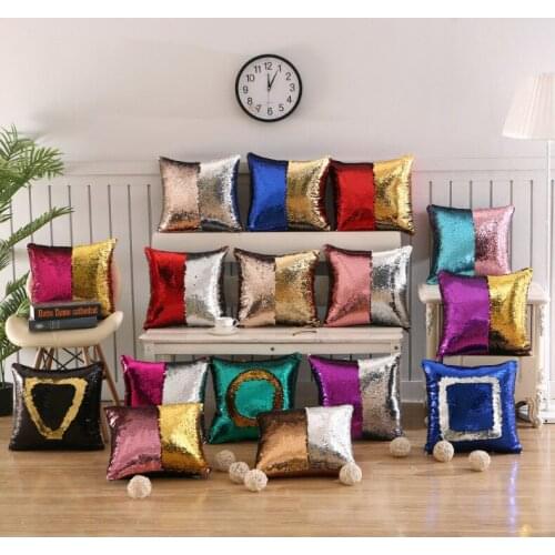 Pillowcase Decorative Mermaid Sequin Colorful Square Plain Knitted Hidden Zipper Pillow Home Car Sofa Cushion Cover 40*40cm